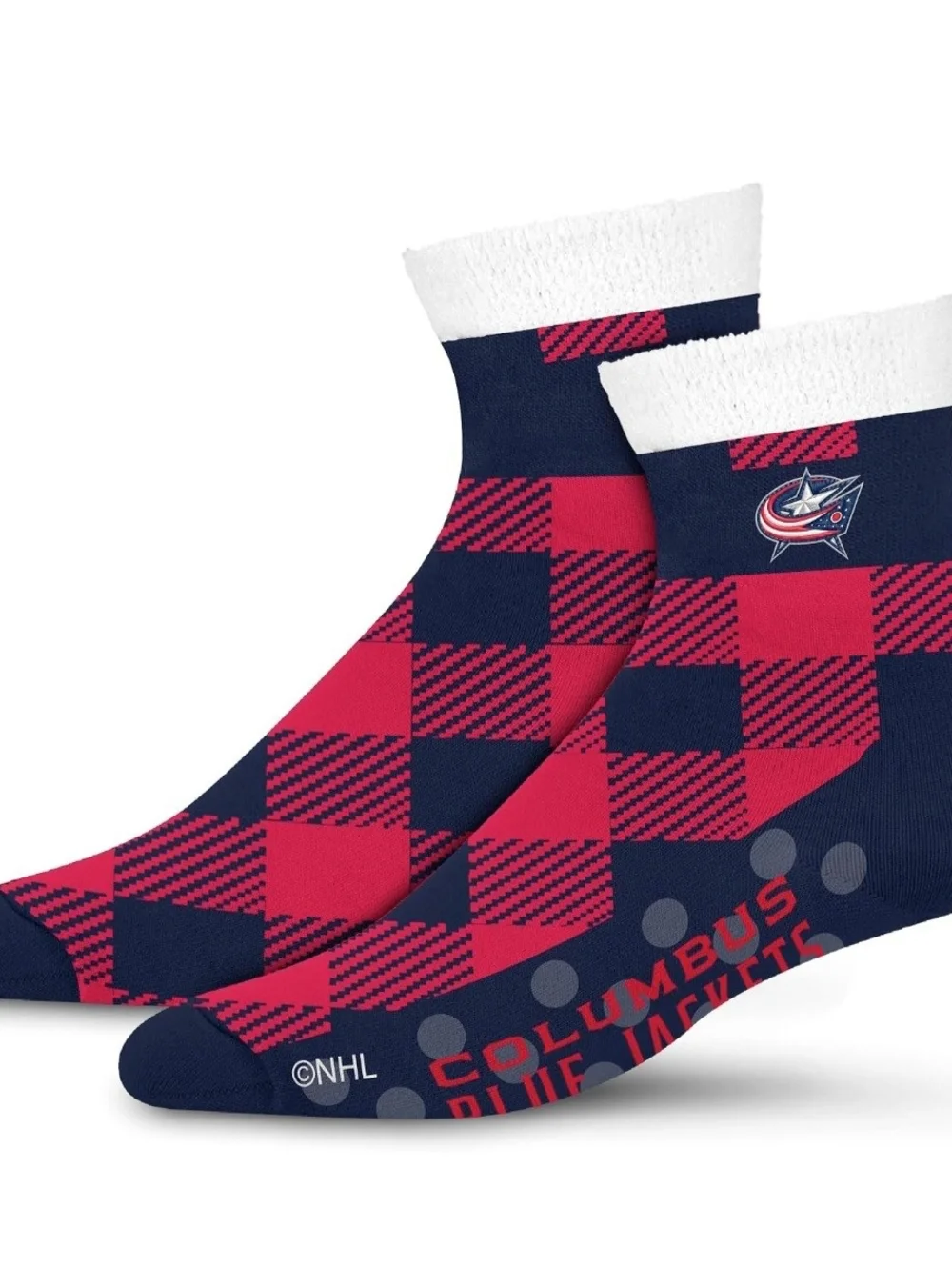 Columbus Blue Jackets NHL Red & Navy Plaid Grip Crew Socks - Men